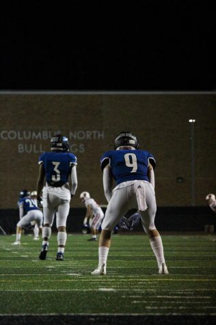 Matthew Hager (9), Jaxson Scruggs (3) and Bryant Trinkle (24) during the Southport v. Columbus North game Friday September 3.