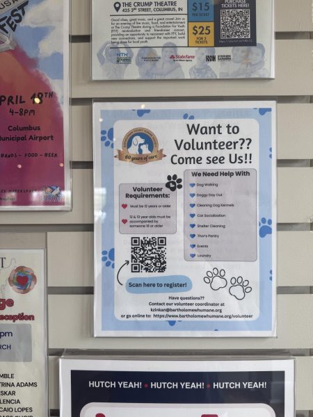 A Bartholomew Co. Humane Society poster hanging up outside of the visitors center.